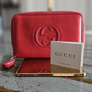 Gucci Red Leather Zip Wallet